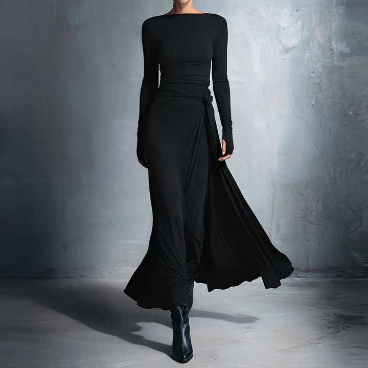 Damen elegantes Abendkleid mit langem Arm und Wickeldesign Drune