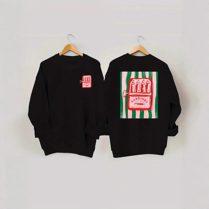 Damen Sweatshirt mit kreativer Sardinen-Grafik und lässigem Schnitt Drune
