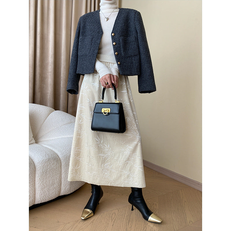 Damen Eleganter Midirock aus samtigem Material mit floralem Design Drune