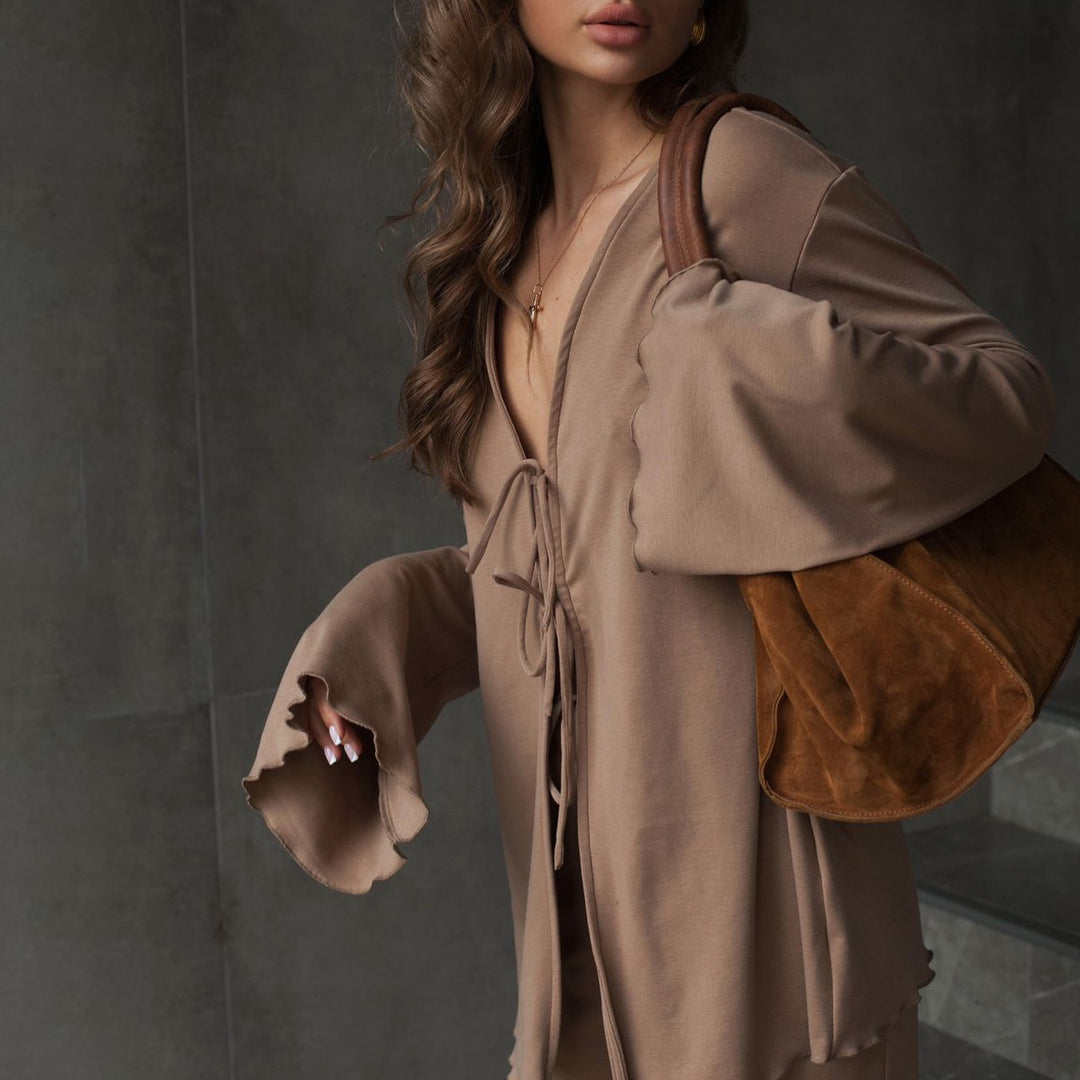 Damen Lässiges Zweiteiler-Set mit schickem Frontschnürdetail und weichem Stoff Drune