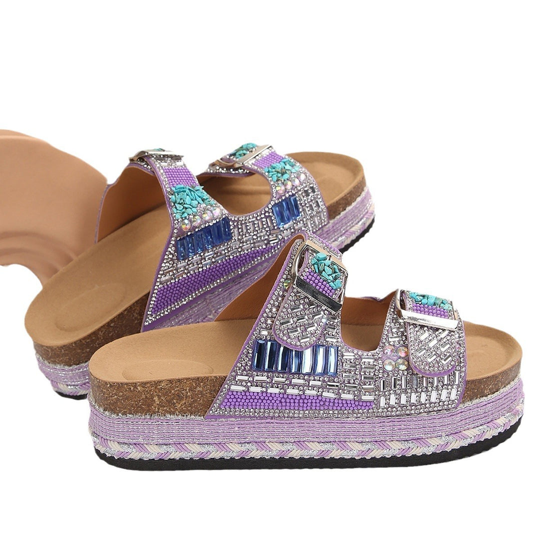 Damen Sandalen mit funkelnden Strassakzenten und komfortabler Korksohle Drune