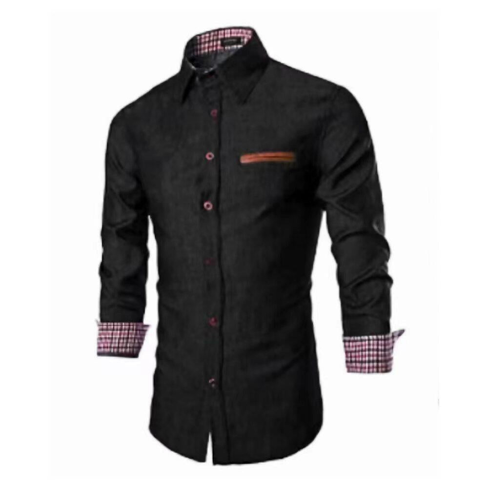 Herren Denim Langarmhemd mit eleganten Kontrasten und modernem Schnitt Drune