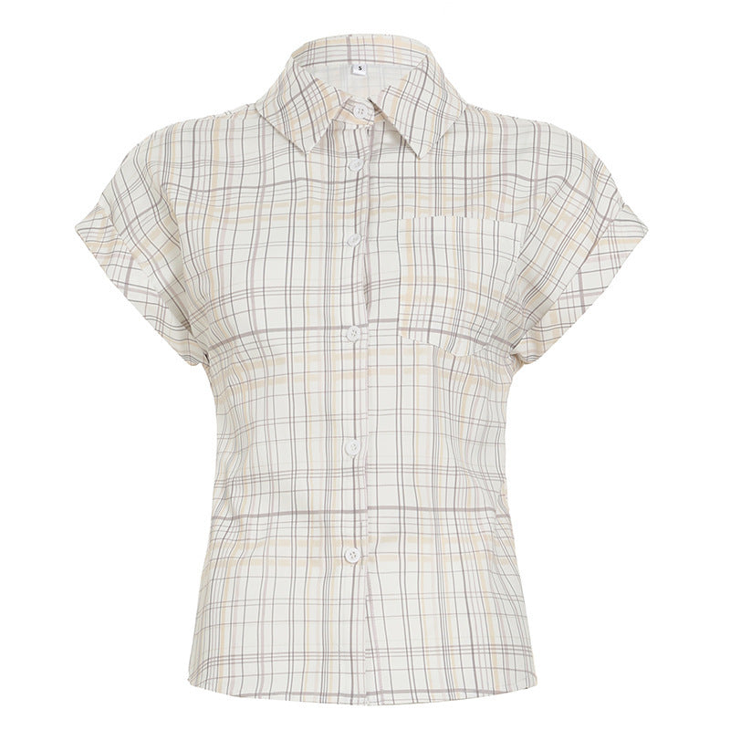 Damen Kurzarm-Karobluse mit tailliertem Schnitt und Knopfdetails Drune