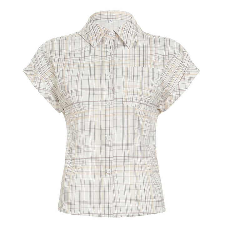 Damen Kurzarm-Karobluse mit tailliertem Schnitt und Knopfdetails Drune