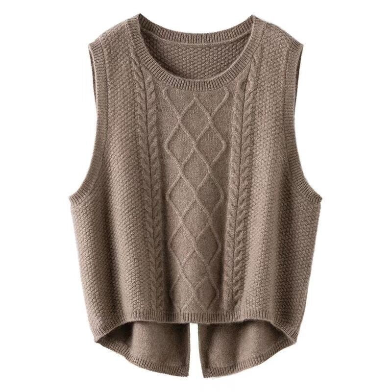 Damen Ärmellose Strickweste mit Zopfmuster und modernen Details Drune