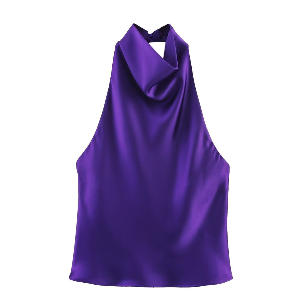 Damen elegantes Haltertop mit fließendem Schnitt und dekorativen Details Drune