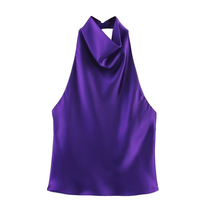 Damen elegantes Haltertop mit fließendem Schnitt und dekorativen Details Drune
