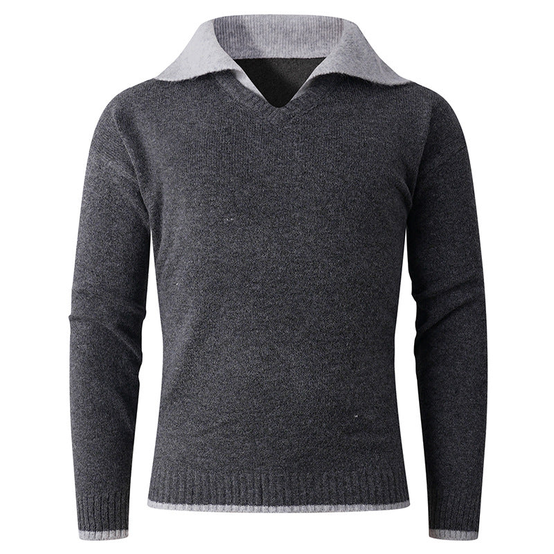 Herren eleganter V-Ausschnitt Pullover mit kontrastierendem Kragen Drune