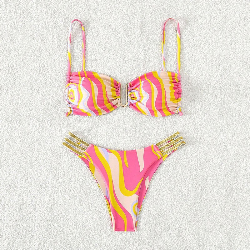 Damen Triangel-Bikini mit elegantem Rüschendetail und glitzernden Trägern Drune