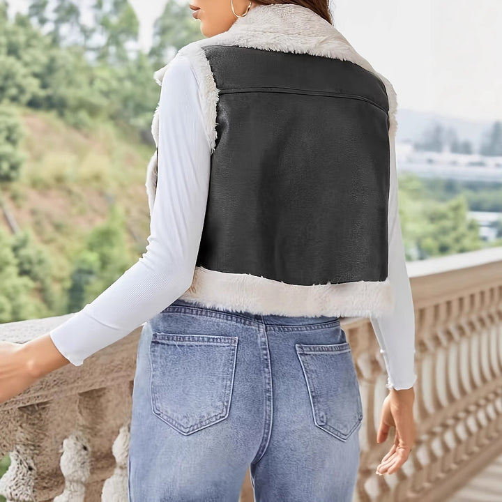 Damen stylish gesteppte Weste mit Fellkragen Drune