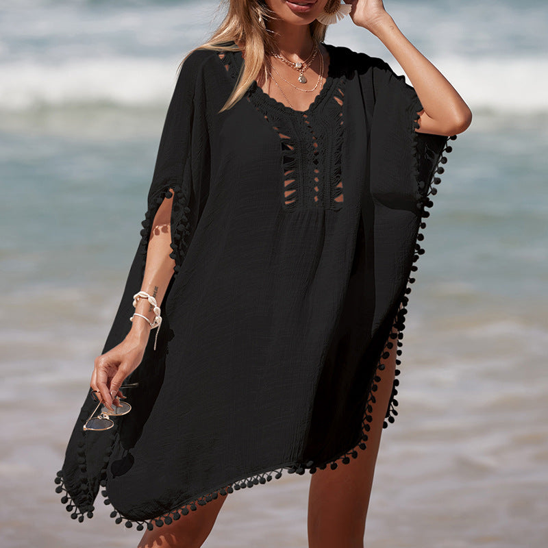 Damen luftiger Kaftan mit fransigen Akzenten und durchbrochenem Design Drune