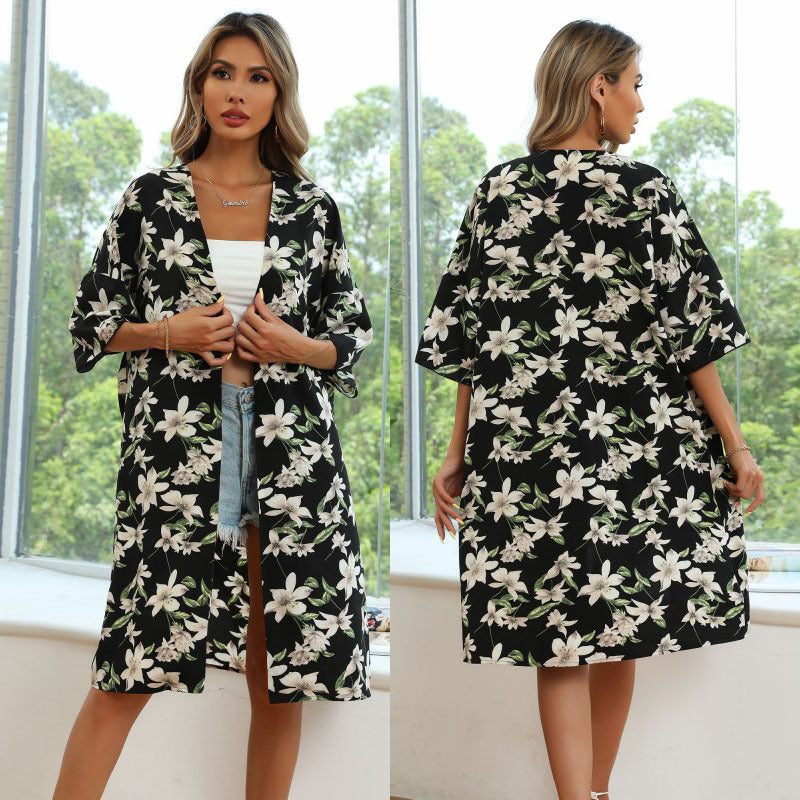 Damen Kimono mit floralem Muster und lässigem Schnitt Drune