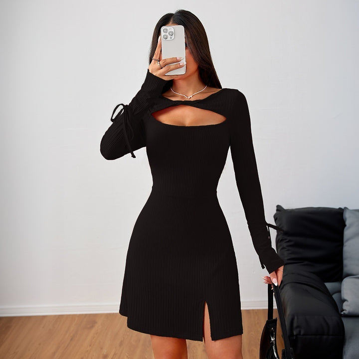 Damen figurbetontes Minikleid mit langen Ärmeln und Cut-Out-Ausschnitt Drune