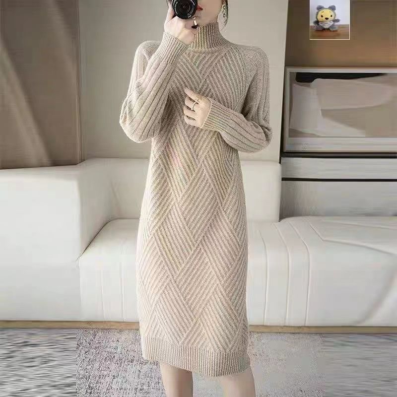 Damen Strickkleid mit Stehkragen und Rippmuster Drune
