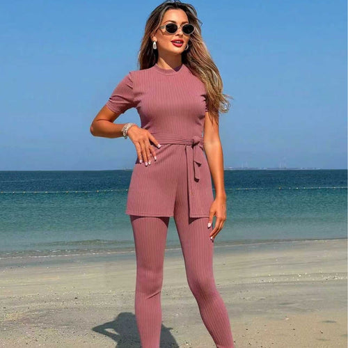 Damen sportliches Lounge-Set mit Bindegürtel Drune