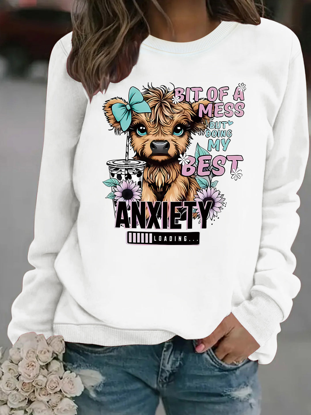 Damen Sweatshirt mit kreativem Hundedesign und inspirierendem Schriftzug Drune