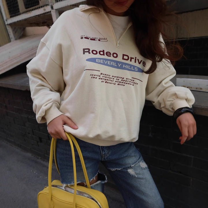 Damen Sweatshirt mit Stehkragen und modischem Aufdruck Drune