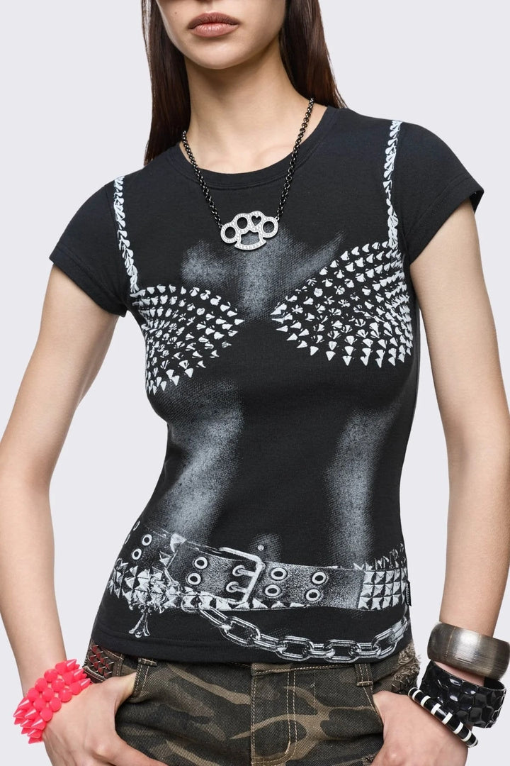 Damen Enganliegendes T-Shirt mit kreativem Grafikdesign Drune