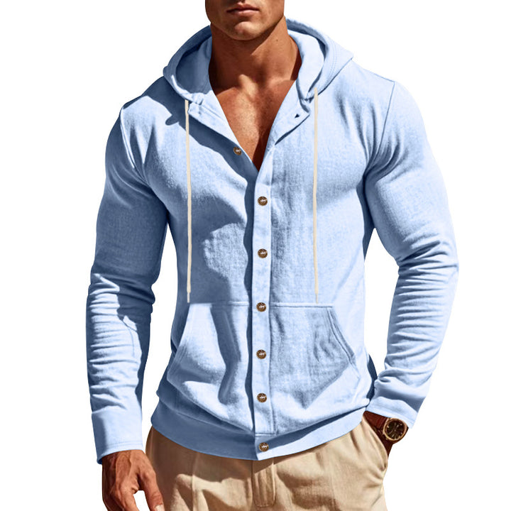 Herren lässiger Kapuzenpullover mit Knopfleiste und praktischen Taschen Drune