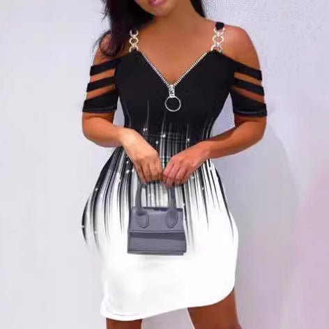 Damen Kleid mit Off-Shoulder-Design und Reißverschluss-Detail Drune