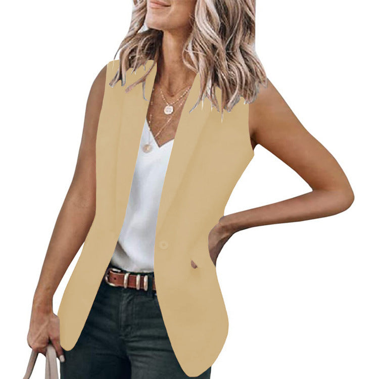 Damen ärmellose Blazer-Jacke mit elegantem Schnitt und Seitentaschen Drune