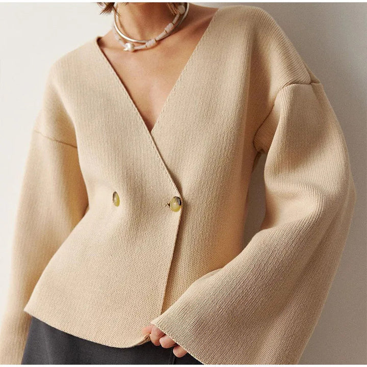 Damen Trendige Strickjacke mit asymmetrischem Schnitt und großen Knöpfen Drune