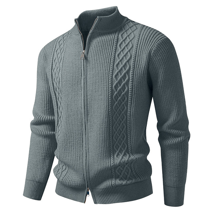 Herren nan Zip-Strickjacke mit dekorativem Zopfmuster, Stehkragen und elastischen Bündchen Drune