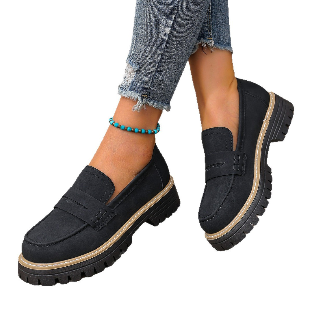 Damen lässiger Chunky-Loafer mit grober Profilsohle gepolstertem Komfortfußbett und dekorativem Steg Drune