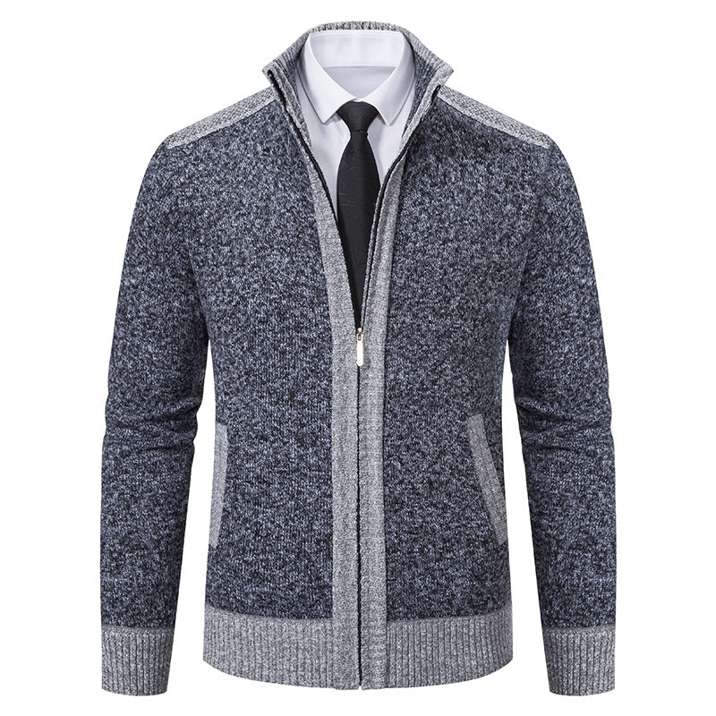 Herren nan strukturierter Strickcardigan mit Stehkragen und durchgehendem Reißverschluss Drune