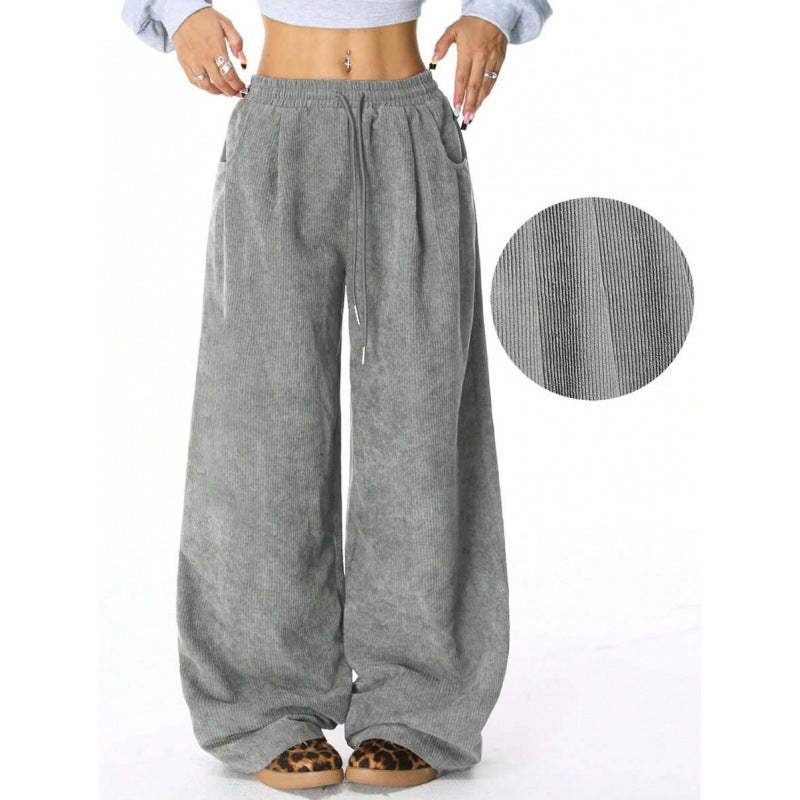 Damen modische weite Cordhose mit elastischem Bund und praktischen Taschen Drune