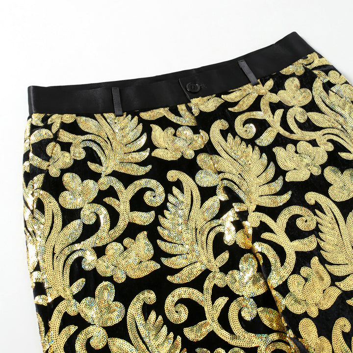 Herren elegante Pailletten-Hosen mit floralem Muster Drune