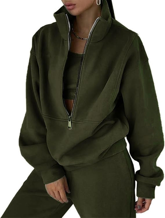 Damen kuscheliger Fleece-Pullover mit hohem Kragen und Reißverschluss Drune
