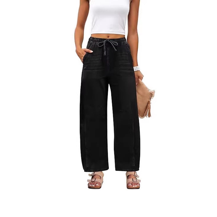 Damen weite Denim-Hose mit elastischem Bund und praktischem Schnitt Drune