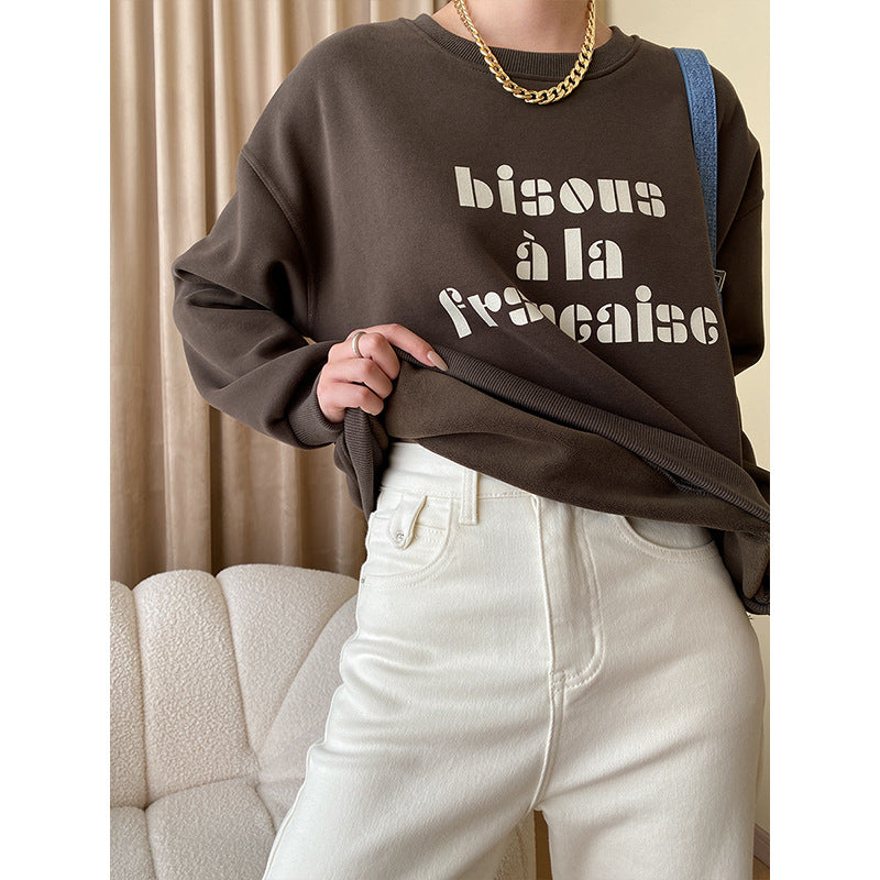 Damen lässiger Sweatshirt mit kreativem Schriftzug Drune