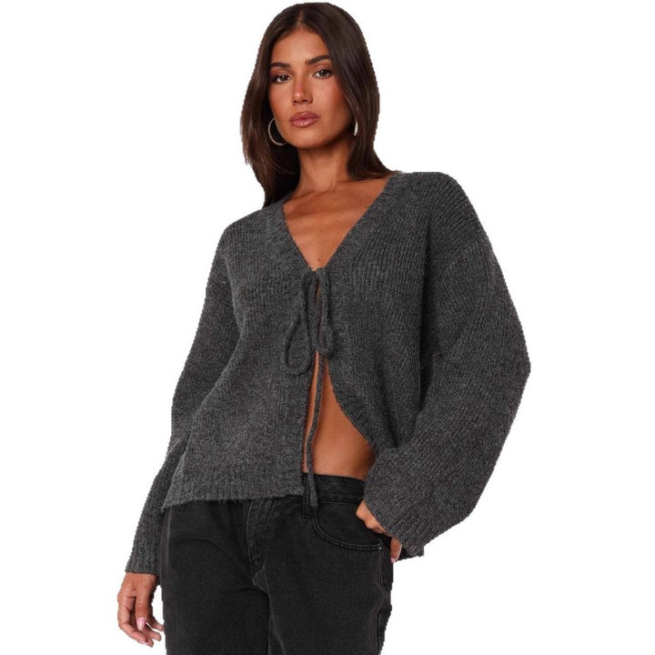 Damen lässige Strickjacke mit hohen Bündchen und tailliertem Schnitt Drune
