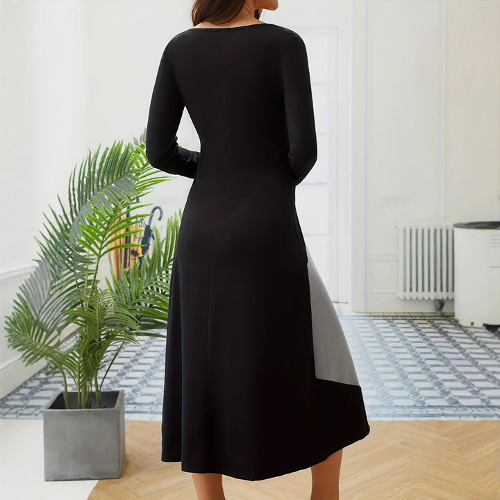 Damen figurbetontes Langarm-Kleid mit modernem Schnitt und Farbeinteilungen Drune