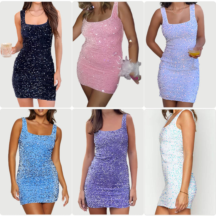 Damen figurbetontes Minikleid mit buntem Paillettenmuster und schmalem Schnitt Drune