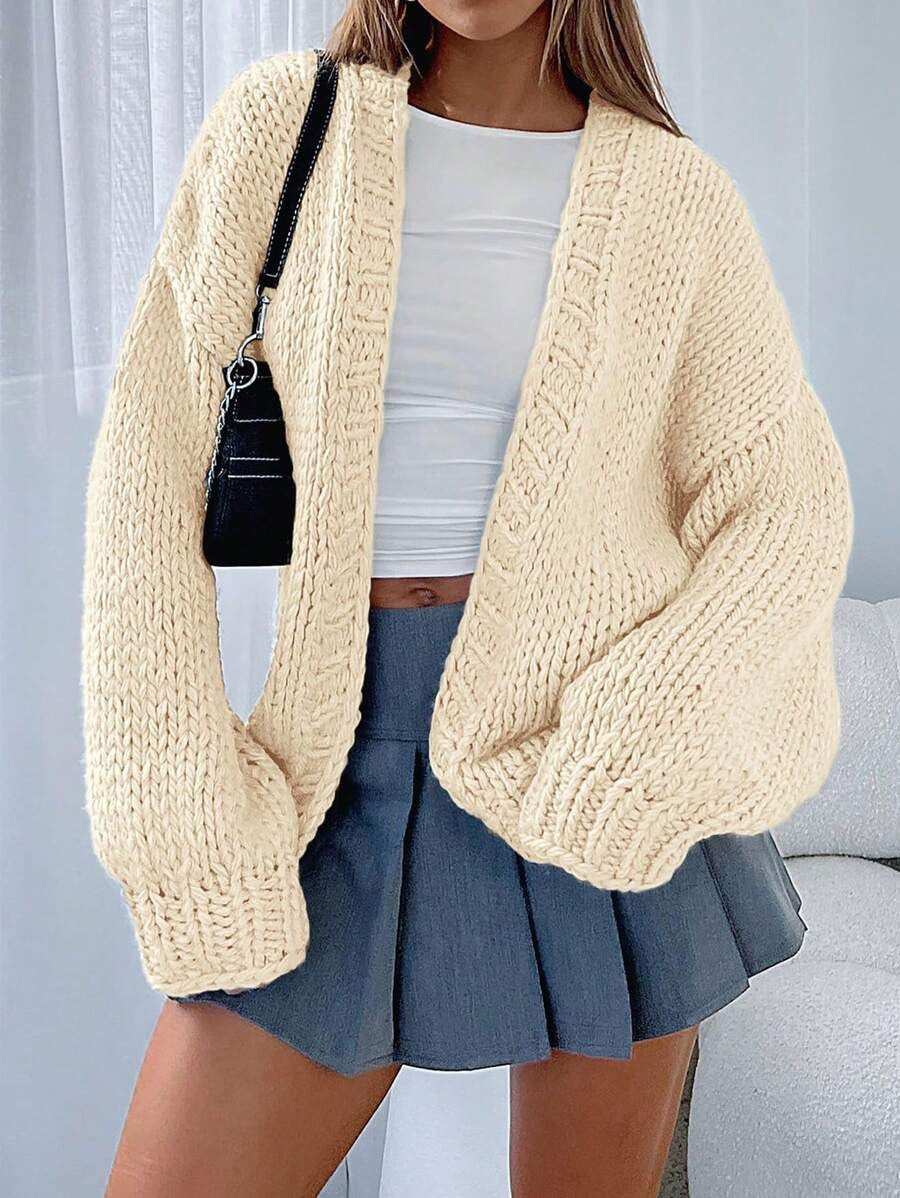 Damen Grobstrick Cardigan mit voluminösen Ärmeln und tiefem V-Ausschnitt Drune