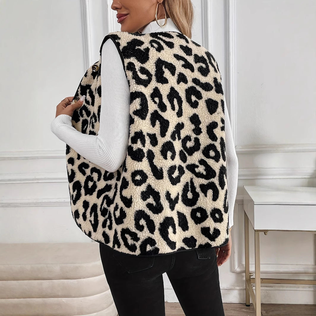 Damen Kuschelige Fellweste mit Leopardenmuster Drune