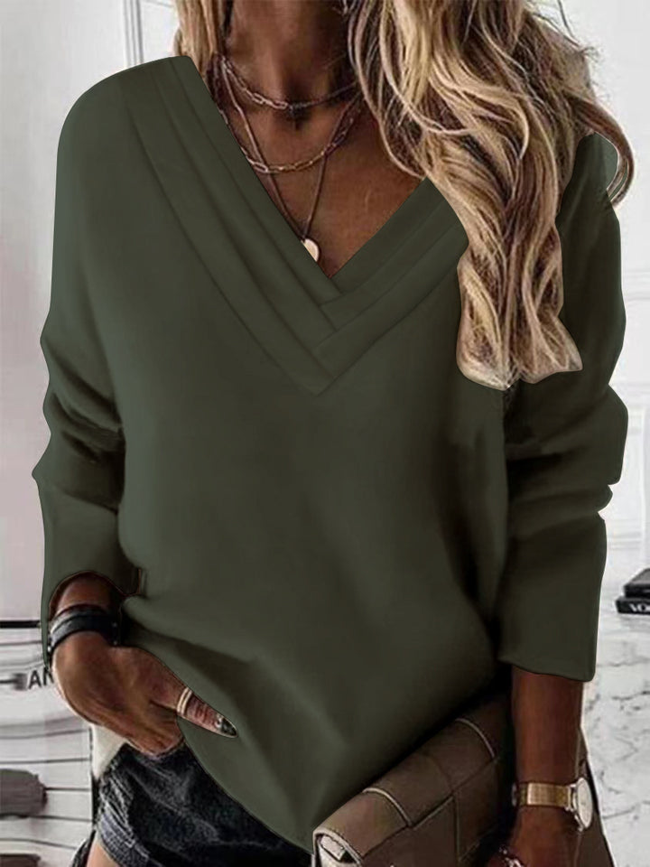 Damen Lässiges V-Ausschnitt Pullover mit eleganten Falten Drune