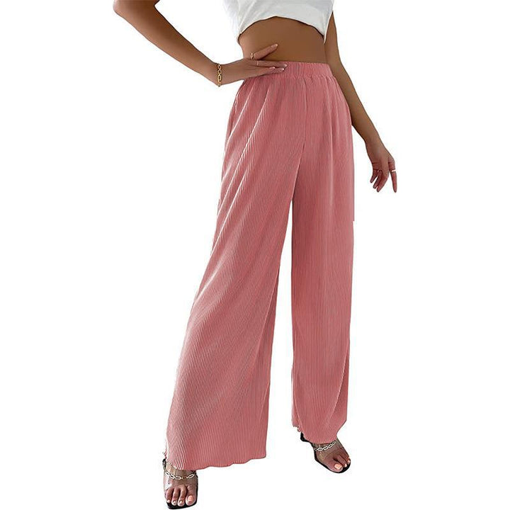 Damen Elegante Plissee-Hose mit Weitem Bein und Elastischem Bund Drune