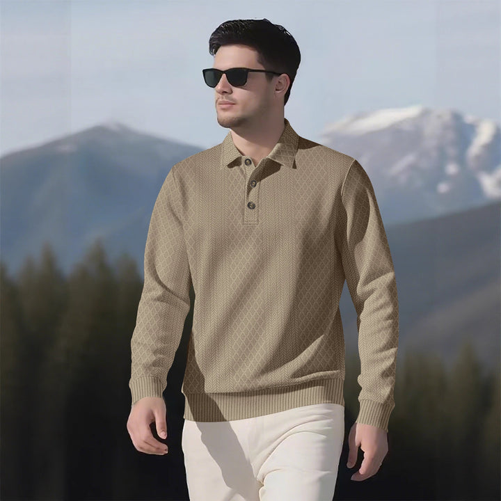 Herren Langarm-Polohemd mit strukturiertem Design und modischen Knöpfen Drune