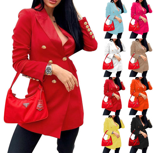 Damen Modischer Double-Breasted Blazer mit eleganten Knopfdetails Drune