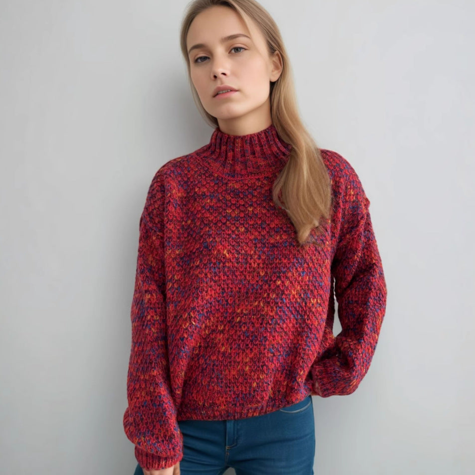 Damen Grobstrickpullover mit hochgeschlossenem Kragen und luftiger Struktur Drune
