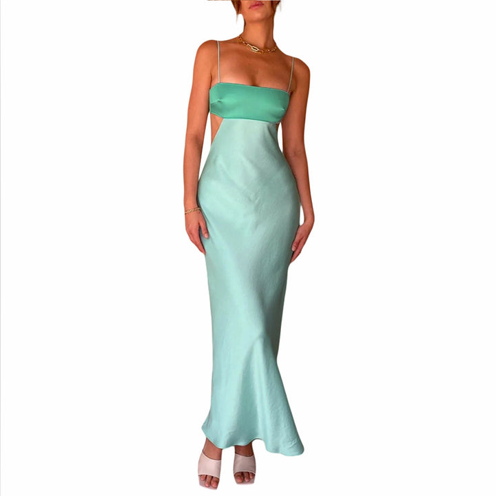 Damen elegantes langes Kleid mit innovativem Cut-Out Design und zarten Spaghettiträgern Drune