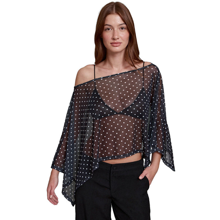 Damen transparentes Oberteil mit asymmetrischem Schnitt und Polka-Dots Drune