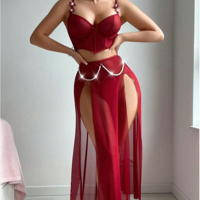 Damen Dessous-Ensemble mit verführerischem Design und transparentem Rock Drune