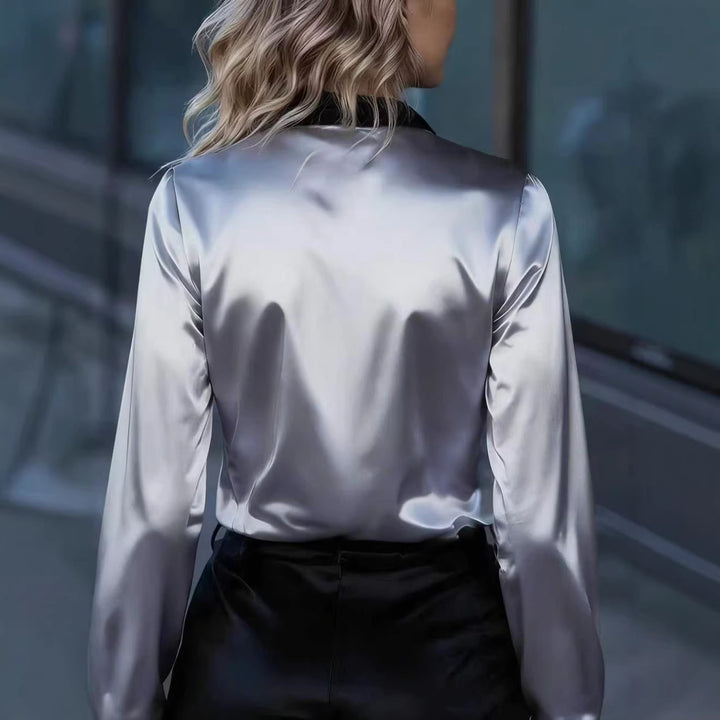 Damen Satinbluse mit kontrastierendem Kragen Drune