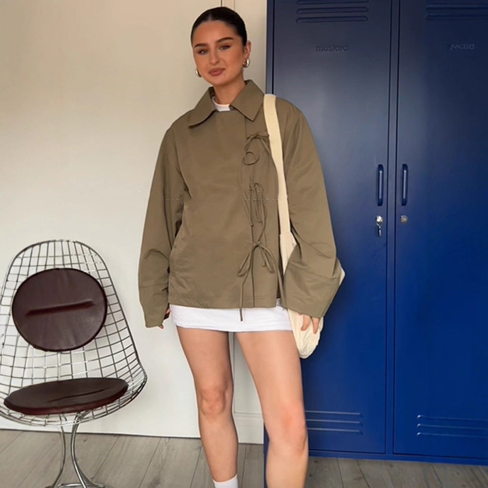 Damen lässige Windjacke mit verstellbarem Kordelzug Drune