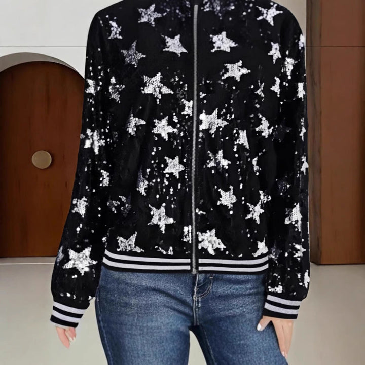 Damen Glitzernde Bomberjacke mit Sternen-Motiv Drune